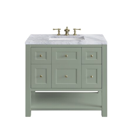 James Martin Vanities Breckenridge 36in Single Vanity, Smokey Celadon w/ 3 CM Carrara Marble Top 330-V36-SC-3CAR